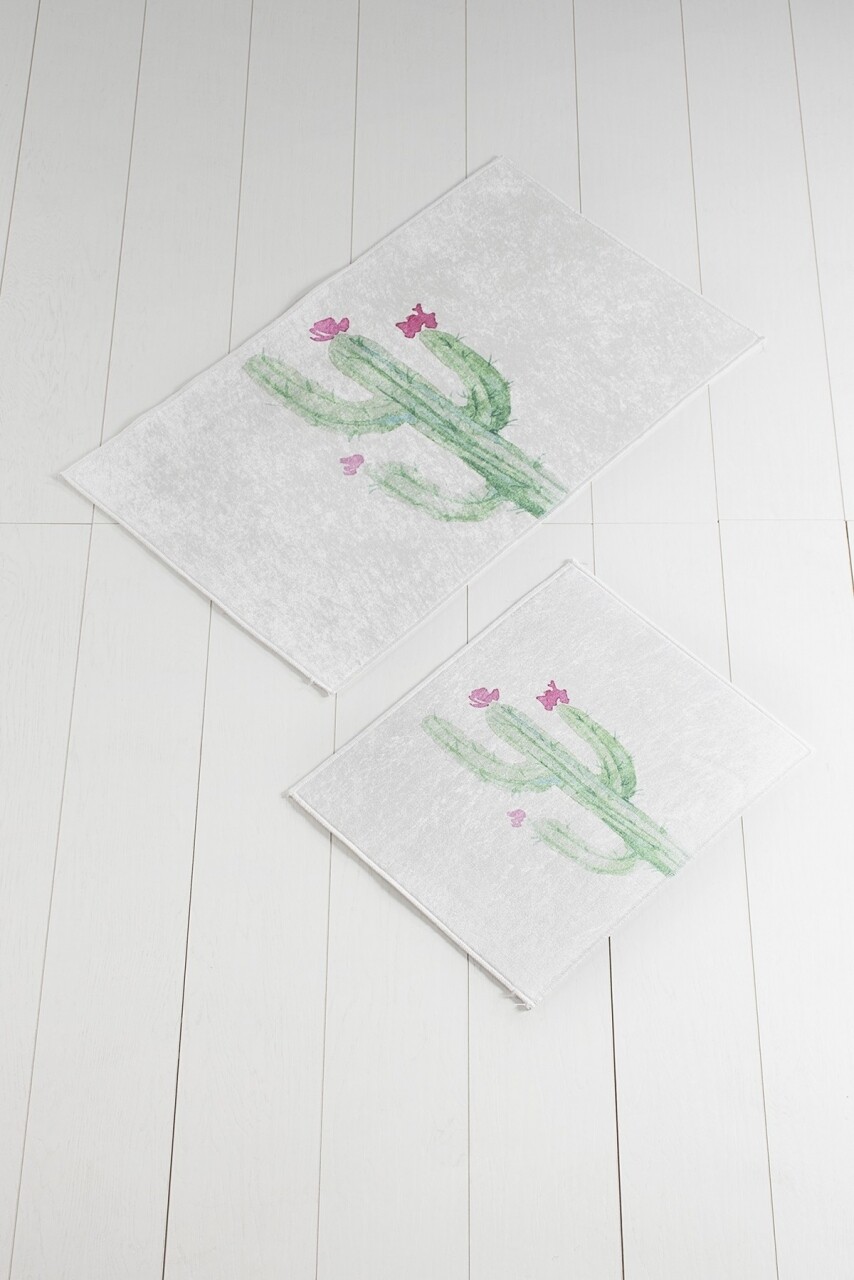 Set 2 covorase de baie, Chilai, Fiore DJT, alb/verde/roz - imagine 5